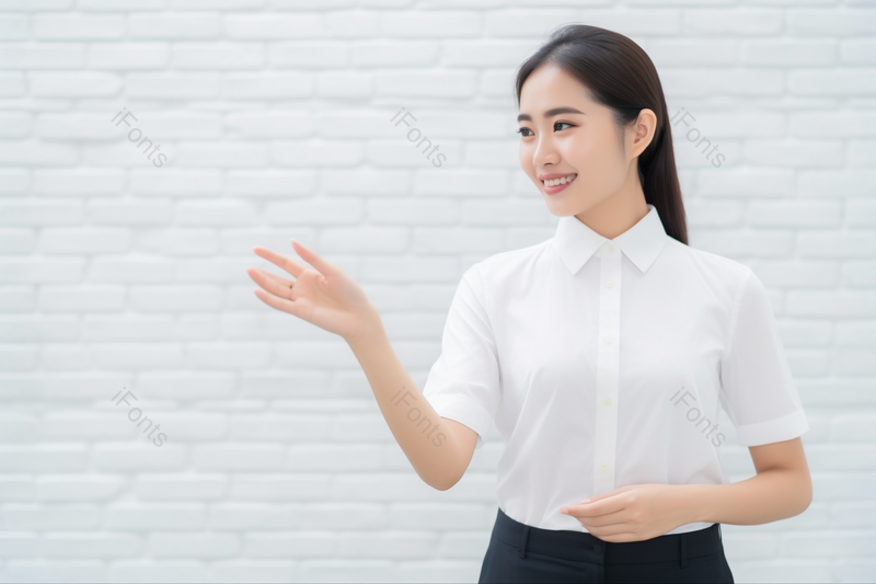 前台接待职员微笑引导人物摄影图,高清,摄影图,摄影图片,图片大全,摄影图免费下载